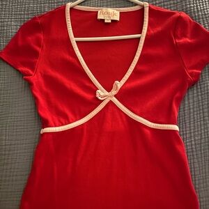 Rouje Scarlet Red Top with Cream Trim